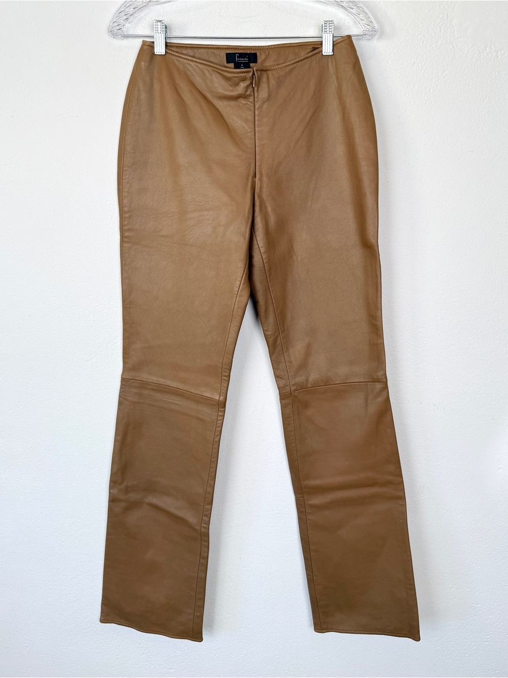 Frenchi Size 5 Camel Tan Genuine Lambskin Leather Straight Leg Pants